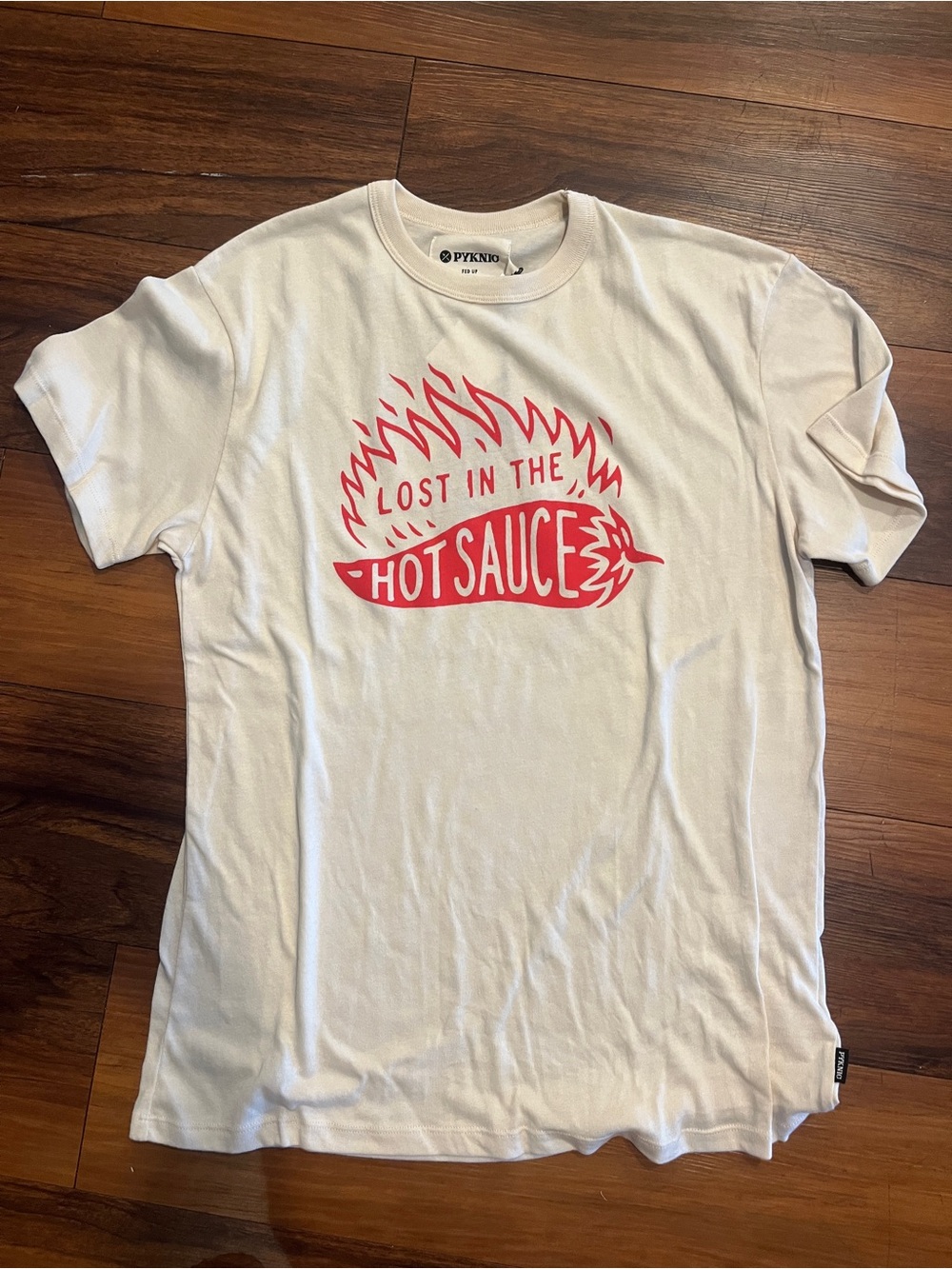 PYKNIC Men’s 'Lost in the Hot Sauce' Graphic Tee - White/Red